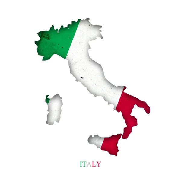Flaga Włoch Formie Mapy Cień Odizolowany Białym Tle Znaki Symbole — Zdjęcie stockowe