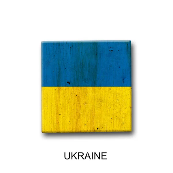 Ukraine Flag Wooden Block Isolated White Background Signs Symbols Flags — Foto Stock