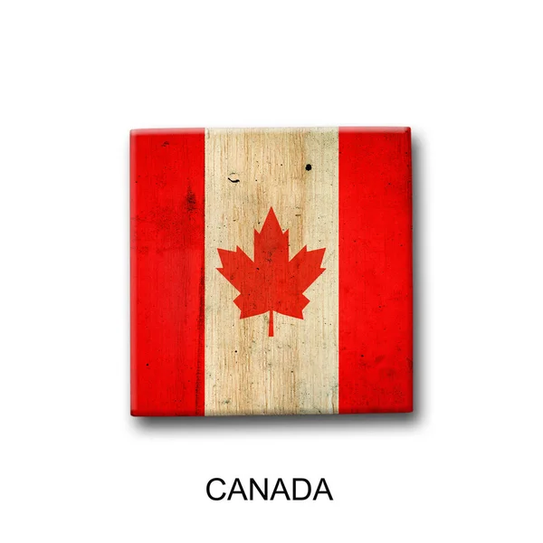 木製のブロックにカナダの国旗 白い背景に隔離されている 記号と記号 — ストック写真