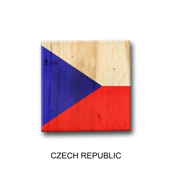 Czech Republic Flag Wooden Block Isolated White Background Signs Symbols — стокове фото