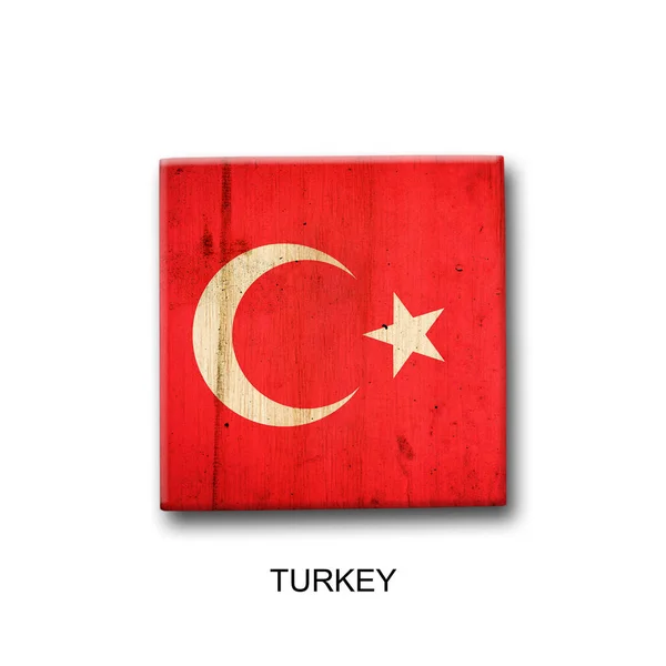 Turkey Flag Wooden Block Isolated White Background Signs Symbols Flags — Stock Fotó