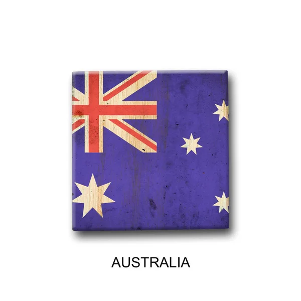 Australische Flagge Auf Einem Holzblock Vereinzelt Auf Weißem Hintergrund Zeichen — Stockfoto