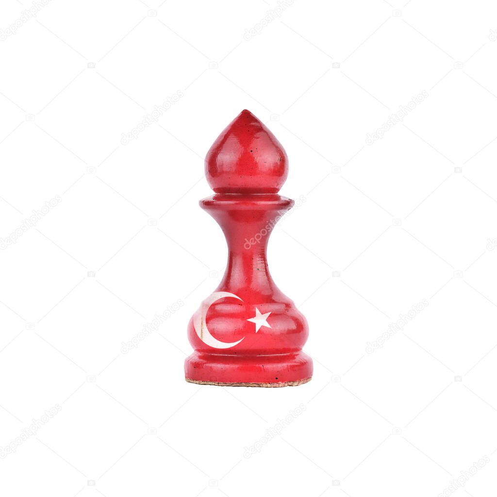Pawn in the colors of the flag of Turkey. Isolated on a white background. Sport. Politics. Business. Strategy.