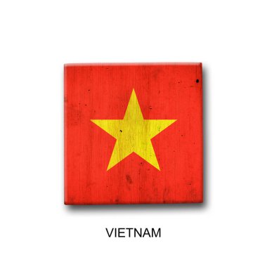 Vietnam flag on a wooden block. Isolated on white background. Signs and symbols. Flags.