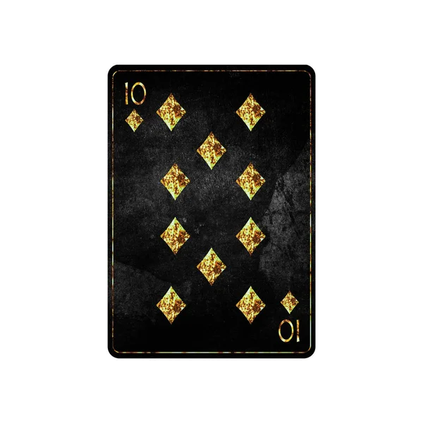 Ten Diamonds Grunge Card Isolated White Background Playing Cards Design — Photo