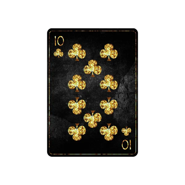 Ten Clubs Grunge Card Isolated White Background Playing Cards Design — Stockfoto