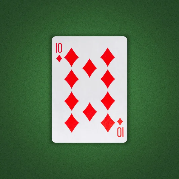 Ten Diamonds Green Poker Background Gamble Playing Cards Background — Foto Stock