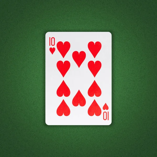Ten Hearts Green Poker Background Gamble Playing Cards Background — Stockfoto
