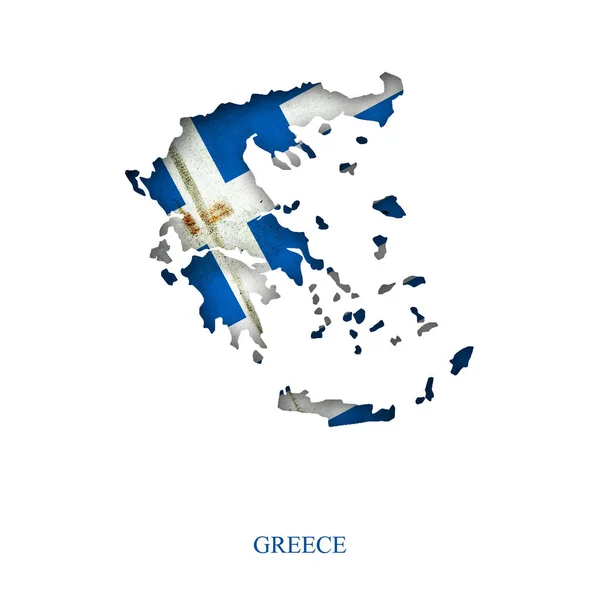 Flaga Grecji Formie Mapy Cień Odizolowany Białym Tle Znaki Symbole — Zdjęcie stockowe