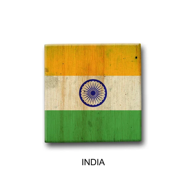 印度国旗挂在一块木头上 被白色背景隔离 标志和符号 — 图库照片