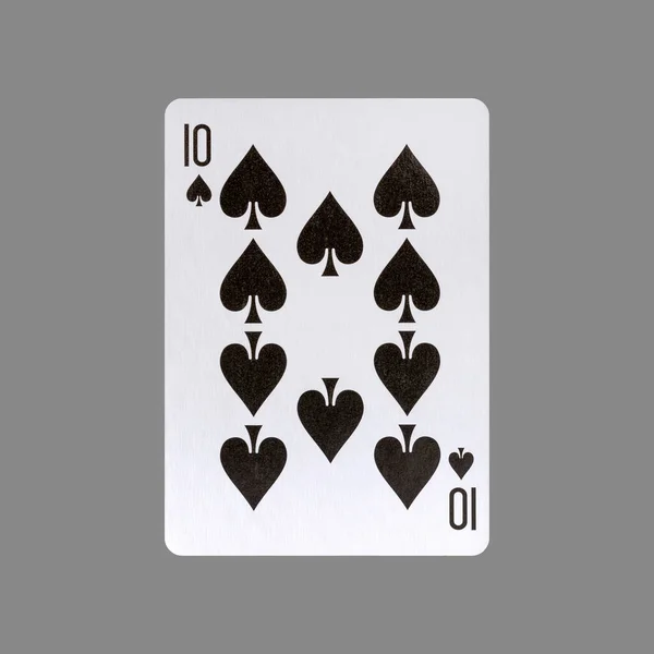 Δέκα Μπαστούνι Απομονωμένο Γκρι Φόντο Γκαμπλ Παίζοντας Χαρτιά Κάρτες — Φωτογραφία Αρχείου