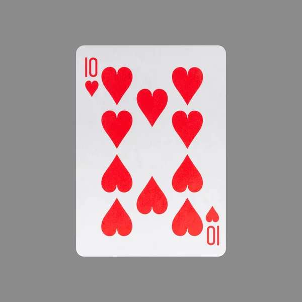 Ten Hearts Isolated Gray Background Gamble Playing Cards Cards — Stock fotografie