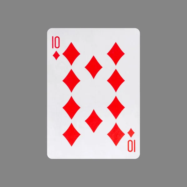 Ten Diamonds Isolated Gray Background Gamble Playing Cards Cards — Photo