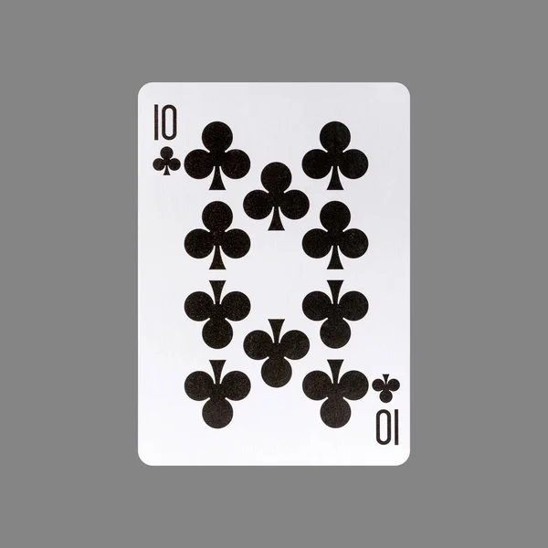 Ten Clubs Isolated Gray Background Gamble Playing Cards Cards — Stock Fotó
