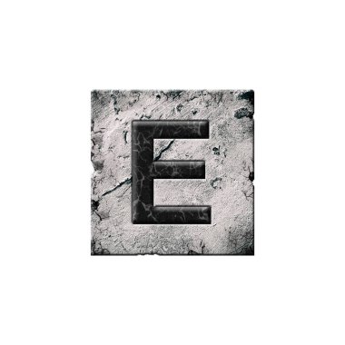 Taş bloklarda E harfi alfabesi. Beyaz arka planda izole edilmiş. Eğitim. Tasarım ögesi.