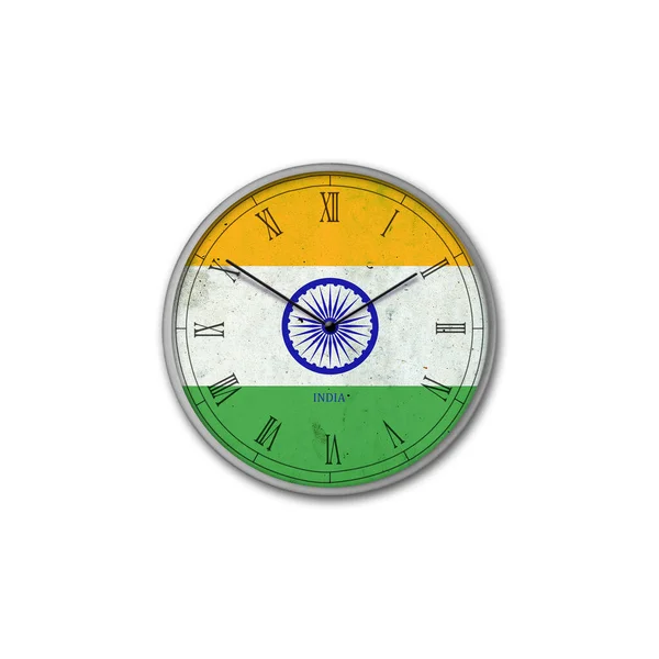墙上的钟是印度国旗的颜色 标志和符号 被白色的背景隔离了设计元素 — 图库照片