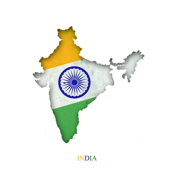 Vlag Van India Vorm Van Een Kaart Schaduw Geïsoleerd Witte — Stockfoto
