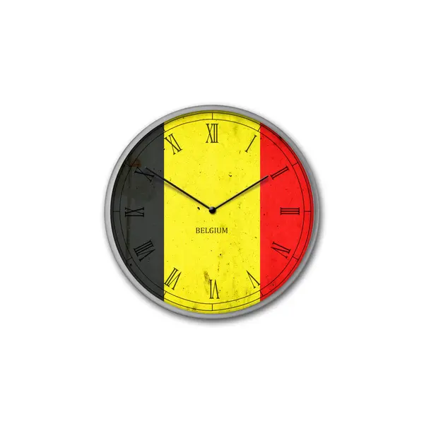 Reloj Pared Del Color Bandera Bélgica Signos Símbolos Aislado Sobre —  Fotos de Stock