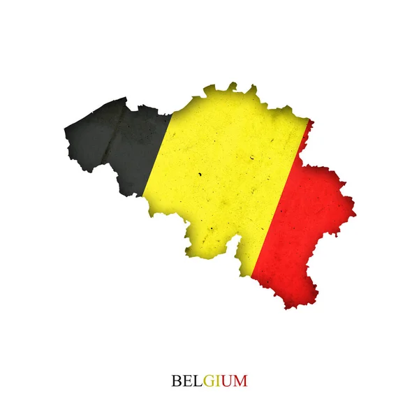 Flaga Belgii Formie Mapy Cień Odizolowany Białym Tle Znaki Symbole — Zdjęcie stockowe