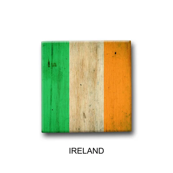 Ireland Flag Wooden Block Isolated White Background Signs Symbols Flags — Photo