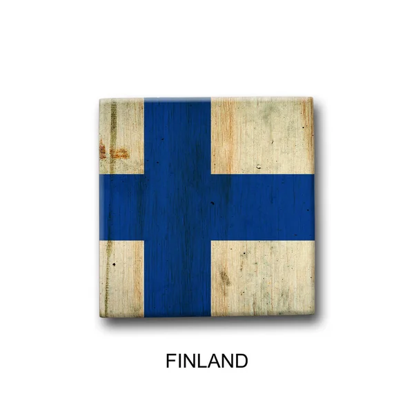 Flaga Finlandii Drewnianym Bloku Odizolowany Białym Tle Znaki Symbole Załącznik — Zdjęcie stockowe