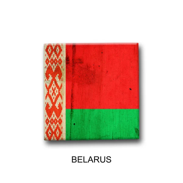 Belarus Flag Wooden Block Isolated White Background Signs Symbols Flags — Stock fotografie