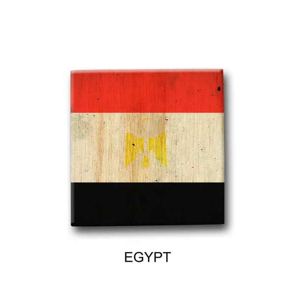 Egypte Vlag Een Houten Blok Geïsoleerd Witte Achtergrond Tekenen Symbolen — Stockfoto