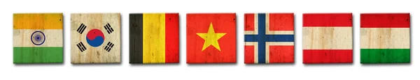 Set India Korea Belgium Vietnam Norway Austria Hungary Flags Wooden — ストック写真