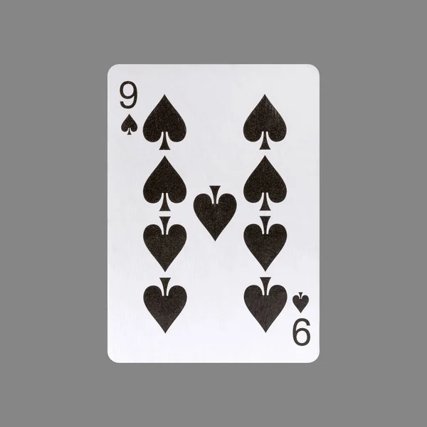 Εννέα Μπαστούνι Απομονωμένο Γκρι Φόντο Γκαμπλ Παίζοντας Χαρτιά Κάρτες — Φωτογραφία Αρχείου