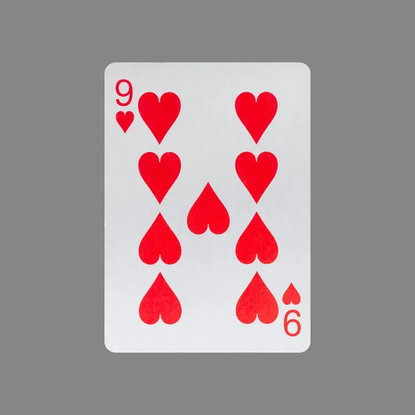 Nine Hearts Isolated Gray Background Gamble Playing Cards Cards — Stockfoto