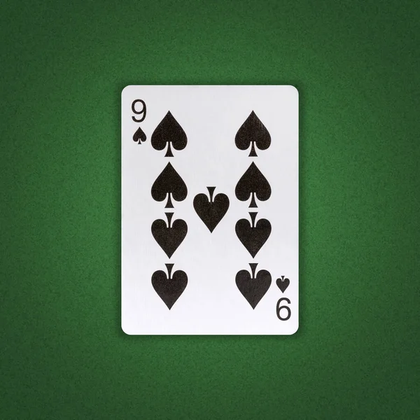 Дев Ять Лопатей Зеленому Тлі Покеру Грати Граючи Карти Тло — стокове фото