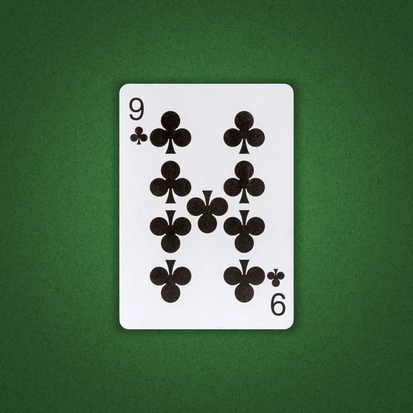 Negen Clubs Met Een Groene Pokerachtergrond Gokken Kaarten Spelen Achtergrond — Stockfoto