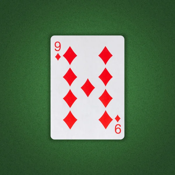 Nine Diamonds Green Poker Background Gamble Playing Cards Background — Foto Stock