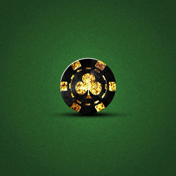 Vintage, grunge poker chip, on a dark green background. Gambling. — Stock Fotó