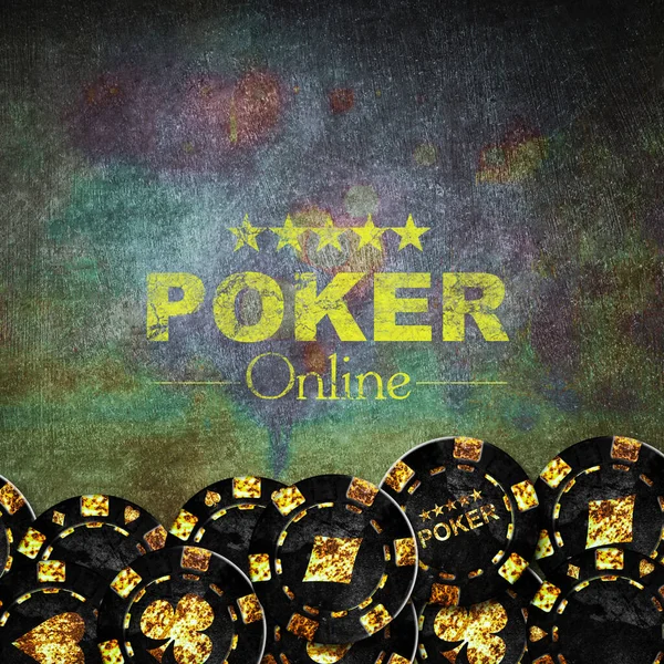 Concept Poker Online. Vintage poker chips on the grunge, green table. Top View.Copy space. Gambling concept. — Stock Fotó