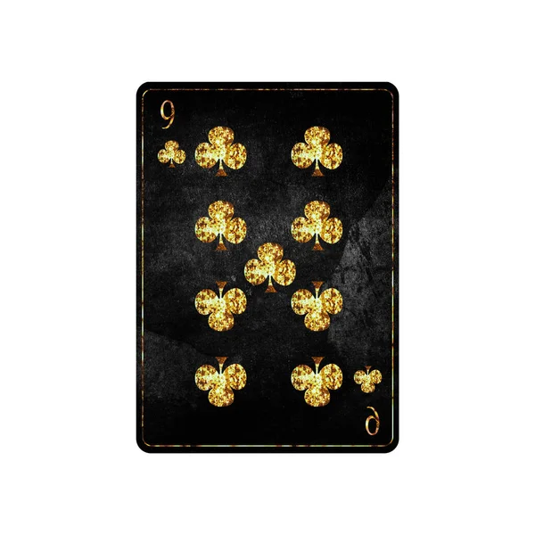 Nine of Clubs, grunge card isolated on white background. Playing cards. Design element. — Stock fotografie