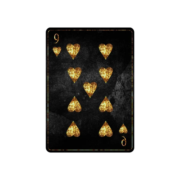 Nine of Hearts, grunge card isolated on white background. Playing cards. Design element. — Zdjęcie stockowe