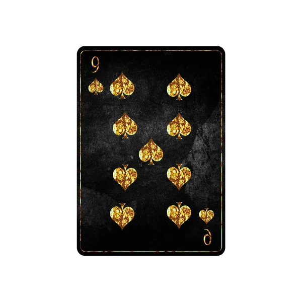 Nine of Spades, grunge card isolated on white background. Playing cards. Design element. — Stock Photo, Image