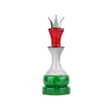 Macaristan Bayrağı renginde satranç kraliçesi. Beyaz arka planda izole edilmiş. Spor. Siyaset. Tasarım nesnesi.