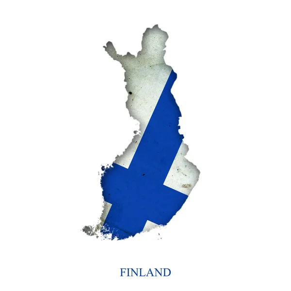 Vlag Van Finland Vorm Van Een Kaart Schaduw Geïsoleerd Witte — Stockfoto