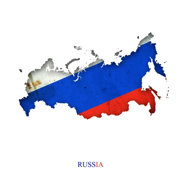 Oroszország Zászlója Térkép Formájában Árnyék Elszigetelve Fehér Háttérrel Jelek Szimbólumok — Stock Fotó