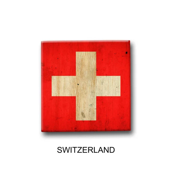 Bandera Suiza Bloque Madera Aislado Sobre Fondo Blanco Signos Símbolos —  Fotos de Stock