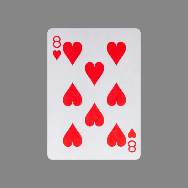 Acht Der Herzen Vereinzelt Auf Grauem Hintergrund Glücksspiel Spielkarten Karten — Stockfoto