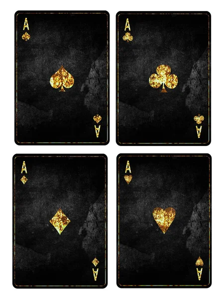 Грати Грандж Вінтажні Карти Ace Clubs Diamond Spades Hearts Ізольований — стокове фото