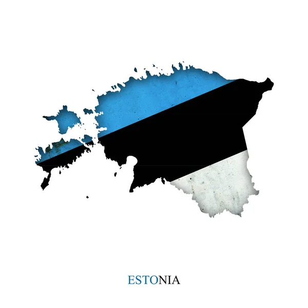 以地图形式展示的爱沙尼亚国旗 影子Shadow 被白色背景隔离 标志和符号 设计元素 — 图库照片