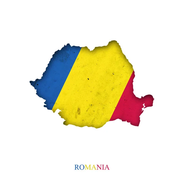 Bandera Rumania Forma Mapa Sombra Aislado Sobre Fondo Blanco Signos —  Fotos de Stock