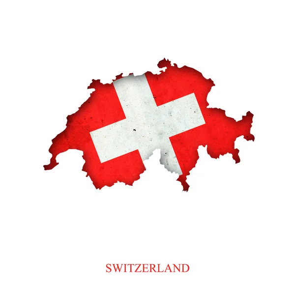 Švýcarská Vlajka Podobě Mapy Stín Izolované Bílém Pozadí Znamení Symboly — Stock fotografie