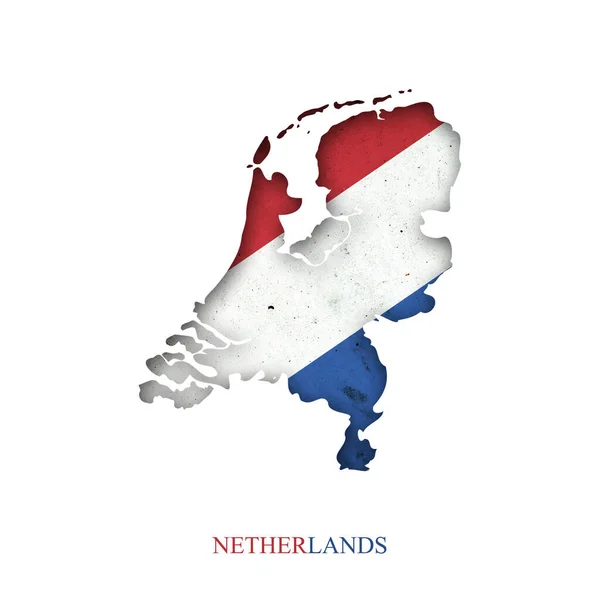 Bandeira Holanda Sob Forma Mapa Sombra Isolado Fundo Branco Sinais — Fotografia de Stock