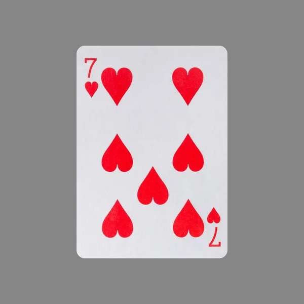 Sieben Der Herzen Vereinzelt Auf Grauem Hintergrund Glücksspiel Spielkarten Karten — Stockfoto