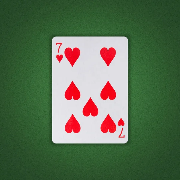 Seven Hearts Green Poker Background Gamble Playing Cards Background — Stock Photo, Image